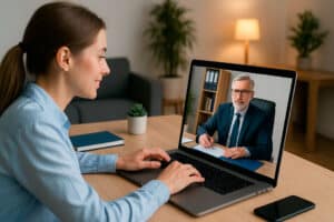 Notaria con cliente por videconferencia